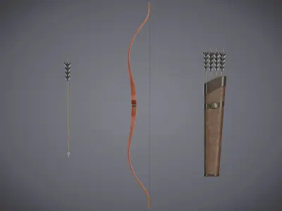 Bow and Arrow with Arrow Case Low-poly 3D model