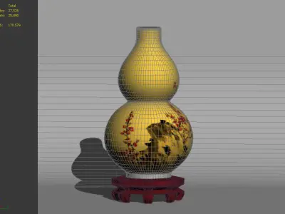 Gourd vase porcelain glaze vase ancient blue and white 3D model
