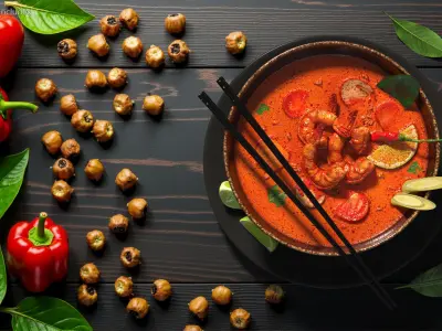Tom Yum Soup in Bowl with Lime 3D model