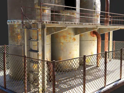 Refinery three rusty tanks 3D model