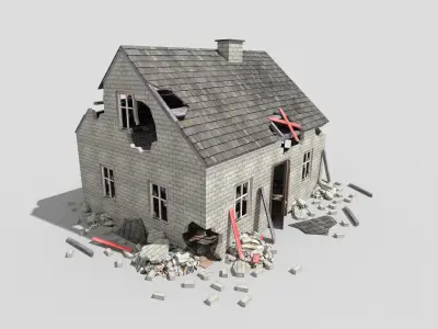 low poly destroyed house 3 Low-poly 3D model