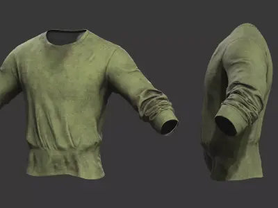 Military Tactical Long Sleeve Shirt Olive - Game Ready Low-poly 3D model