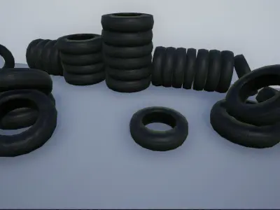 Lowpoly Tires and Stacks of Tires Low-poly 3D model
