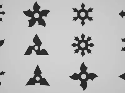 12 different shapes of ninja stars Shuriken Low-poly 3D model