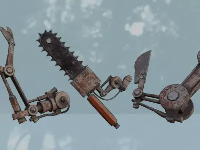 CHAINSAW PACK WITH 3 DIFFERENT MODELS Low-poly 3D model