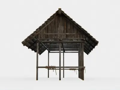 Old Wooden Medieval Building Shed 3 Low-poly 3D model