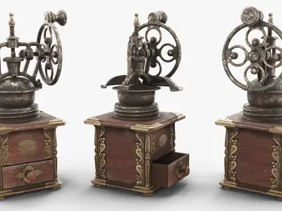 Retro Coffee Grinder with Drawer Rusted Look Brown Used Rigged 3D model