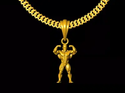 Bodybuilder Flexing Muscle Jewelry Pendant Necklace 3D print model