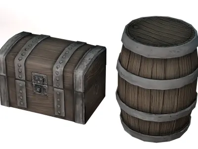Barrel And Chest 3D Model Low-poly 3D model