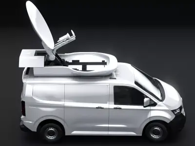 TV Satellite News Van with Roof Dish VW Transporter T7 Low-poly 3D model