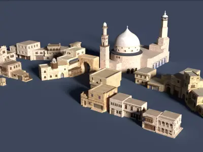 ancient arabian buildings Low-poly 3D model