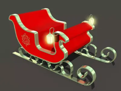 3D SNOW SLED CLAUS Low-poly 3D model