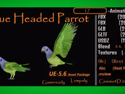 Blue Headed Parrot Low-poly 3D model