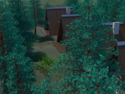 House 2 group of cabins in woods Free 3D model