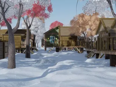 Winter Village Scene 3D model purchase