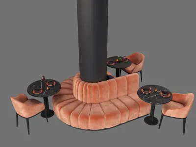 Restaurant Cafe Column Sofa set  part 10 3D model