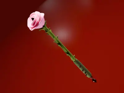 Thorned Rose Staff  Enchanted Nature Magic Weapon Low-poly 3D model