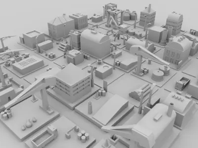 Low poly industry model for game Low-poly 3D model