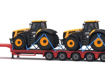 Lowboy Trailer with JCB Fastrac 8310 3D model