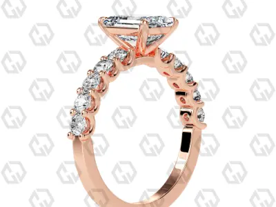 Ring 93 Emerald Shape prong set round on shank with Gems 3D print model