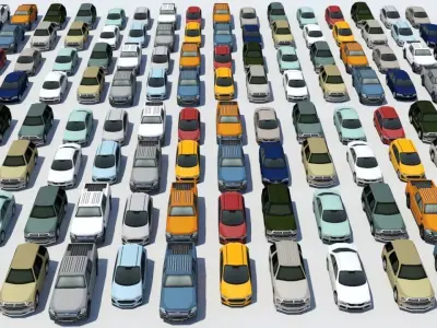 Parking Lot Pack Cars 16 vehicles very low poly Assorted Low-poly 3D model