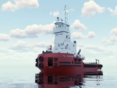 Articulated tug boat Red 3D model
