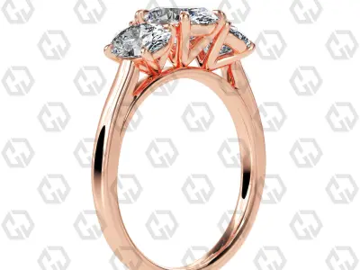 Ring 136 Oval 3 stone ring plain cathedral shank 3D print model