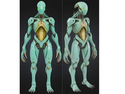 Alien Biomech Android Low-poly 3D model