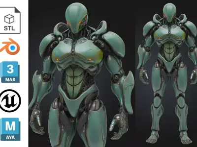 Futuristic Bio Mech Robot Low-poly 3D model