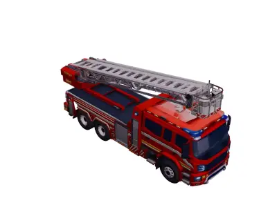 Low Poly Modern Ladder Fire Truck Vehicle Model PBR Texture Low-poly 3D model