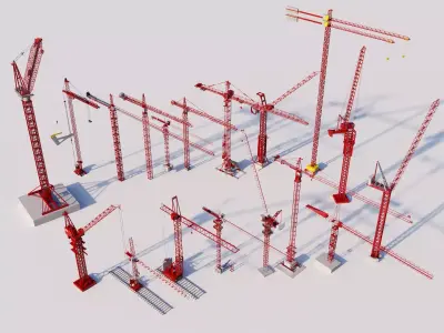 Tower Crane Collection Construction Machinery Set PBR 3D model