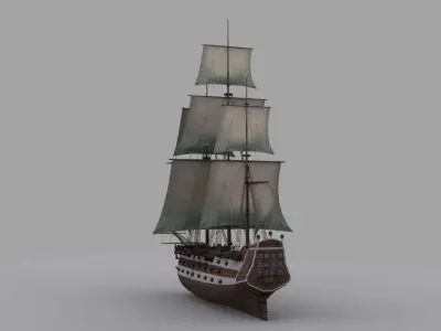 Frigate sailing ship Low-poly 3D model
