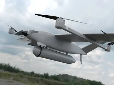 Hybrid VTOL UAV with Radar Equipment Gray Rigged for Cinema 4D 3D model