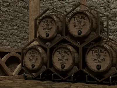 Wine or Whiskey Barrels and modular barrel racks Low-poly 3D model