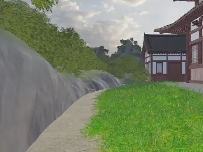 Coastal Village On Island 3D model