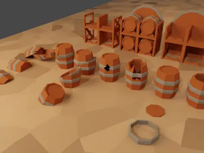 BarreLs Asset pack in Low-poly stylistic Low-poly 3D model