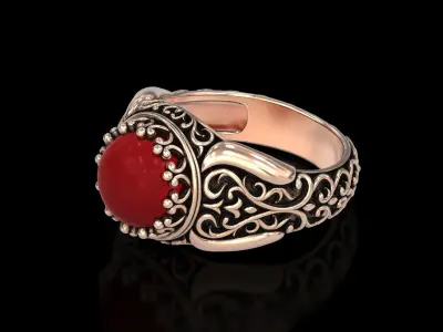 Antique Floral Carving Signet Pearl Ring v3 3D print model