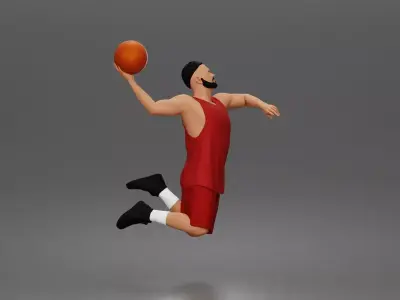 Basketball player soaring air for powerful onehanded slam dunk 3D print model