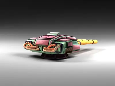 Cartoon style turret 4-guns Low-poly 3D model
