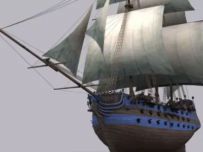 Frigate blue Low-poly 3D model