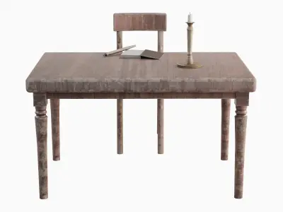 Old Table Set 03 Low-poly 3D model