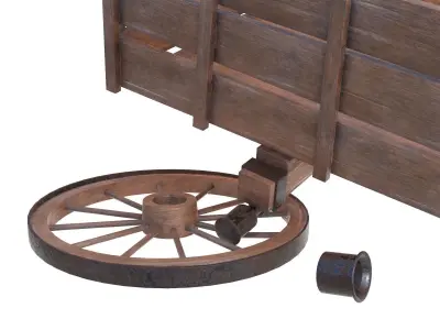 wooden cart 3 broken 3D model