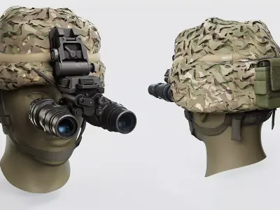  Military Combat Helmet with Night Vision Goggles Low-poly 3D model