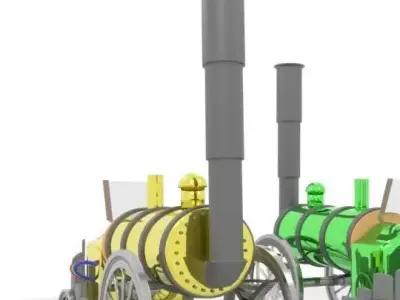 Cartoon Steampunk locomotive inspired by Stephenson s Rocket 3D model