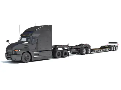 Semi Truck with Lowboy Trailer 3D model