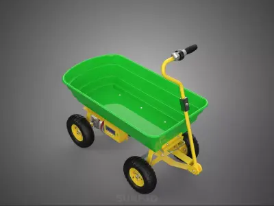 GREEN YELLOW POWER ELECTRIC HAND CART TROLLEY WAGON DOLLY DUMP 4 3D model