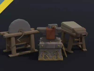 Cartoon blacksmith tools Polygonal Style Low-poly 3D model