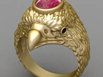 Antique Pink Oval Head Eagle Ring 3D print model