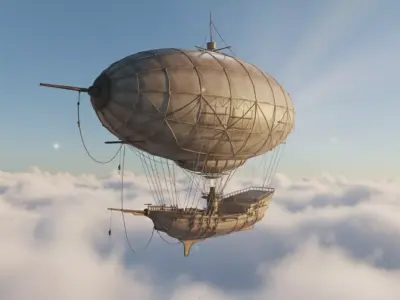Steampunk Airship  Premium 3D Model Low-poly 3D model