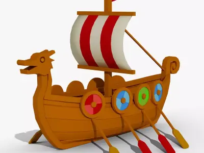 Low Poly Viking Longship Game Ready Stylized 3D Model Low-poly 3D model